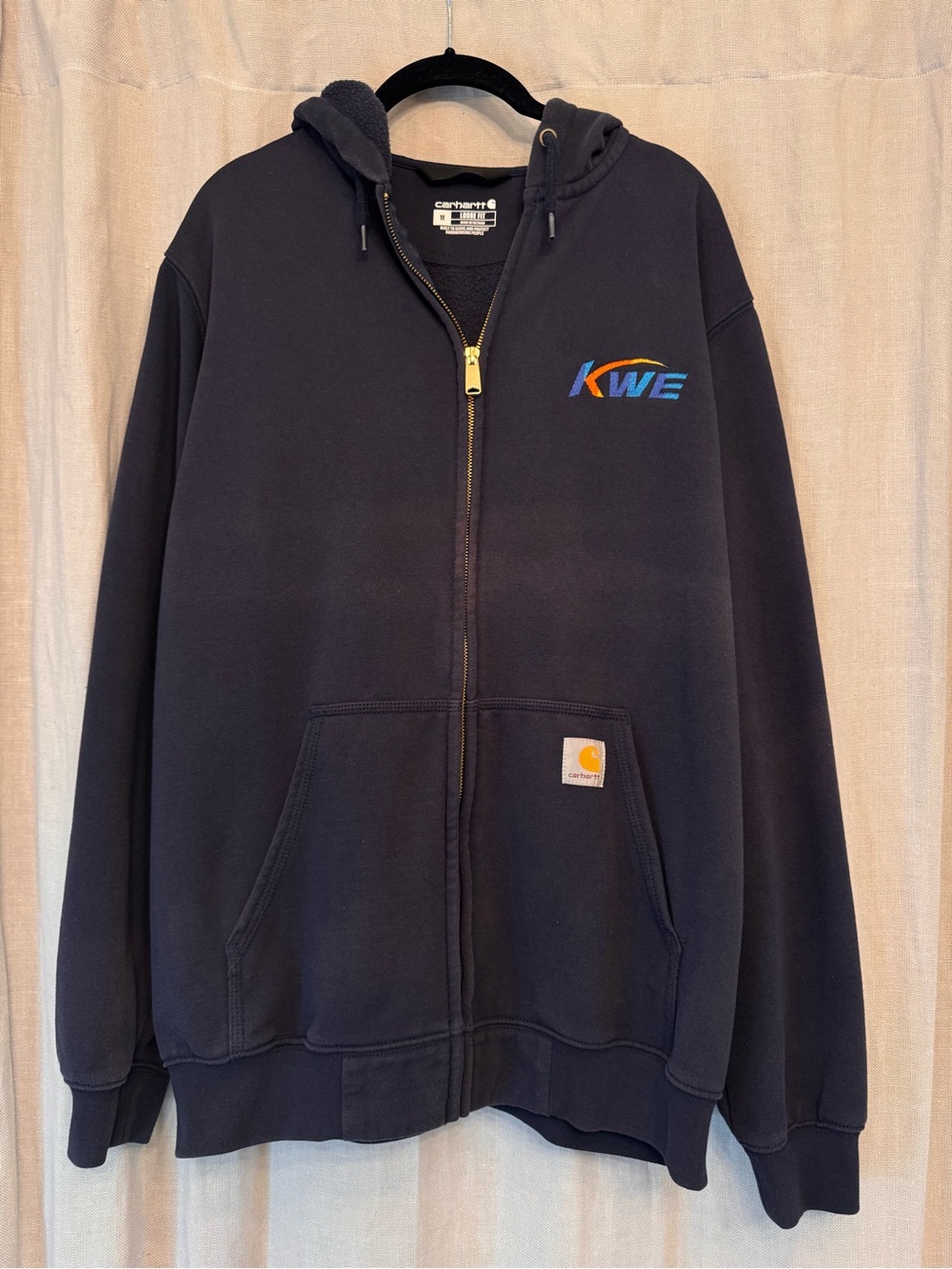 Carhartt Loose Fit Full Zip Hoodie Navy Blue Medium Fall 2022 KWE Logo K122